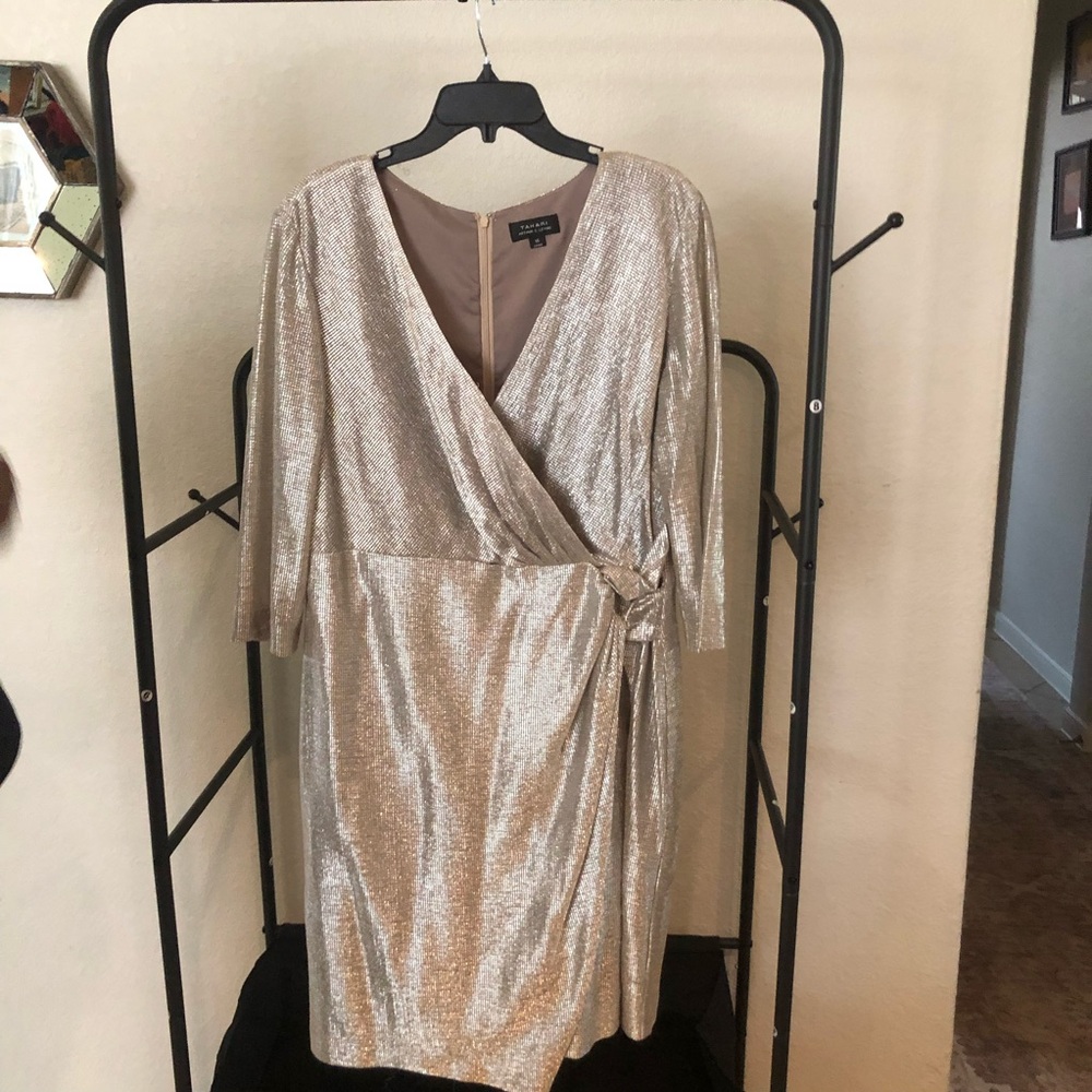 Tahari Shimmering Silver Mini Dress